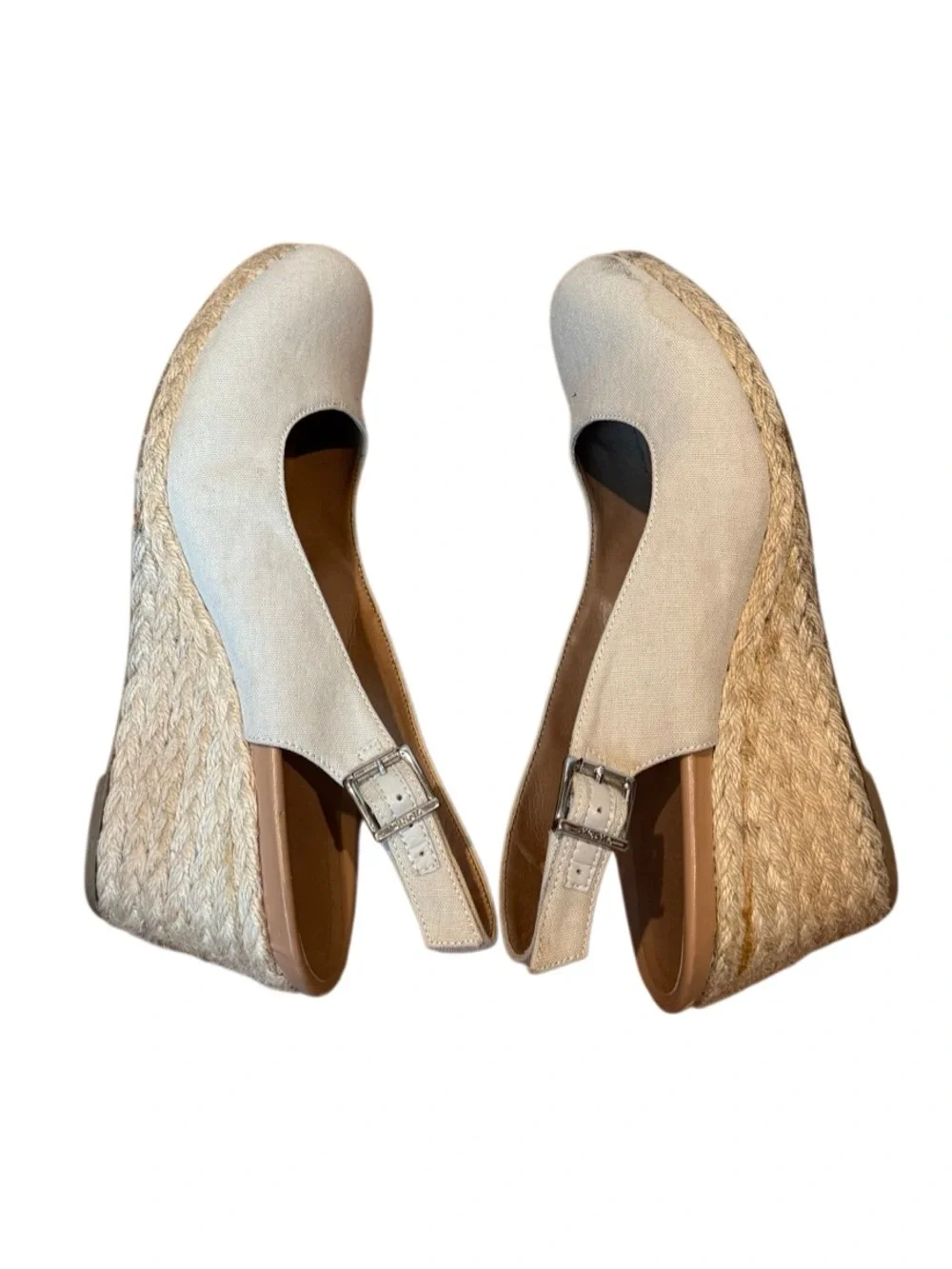 Vionic Women's Coralina Espadrille Wedge Shoe Canvas Slingback in Oat Size 9